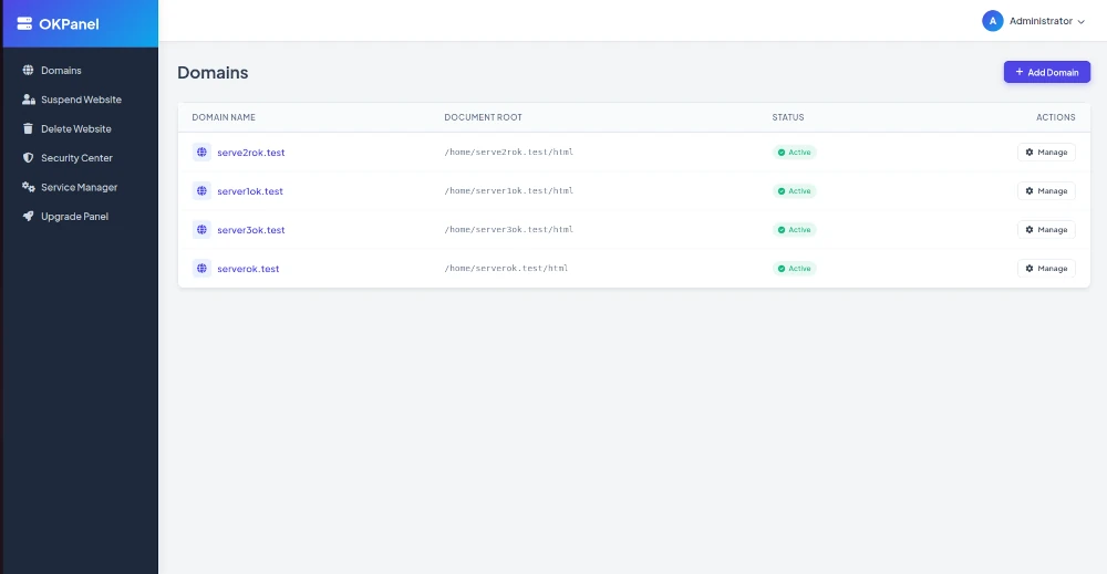 OKPanel Control Panel Dashboard